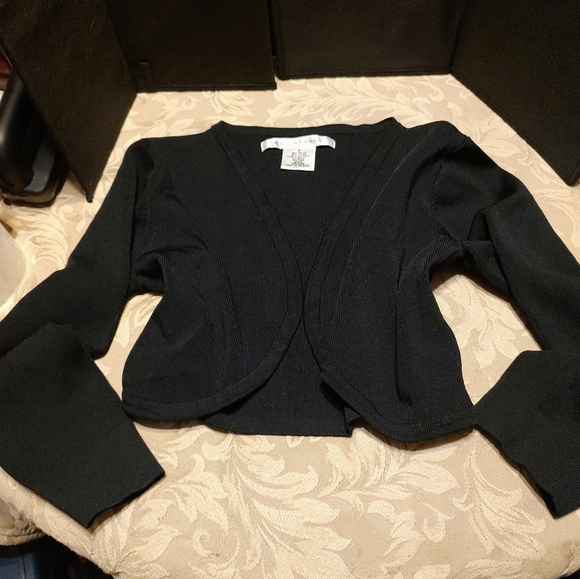 🐈‍⬛🖤🐈‍⬛ Elegant Silky Vtg Max Studio Onyx Black Cropped Cardigan Jacket - S - Picture 7 of 12